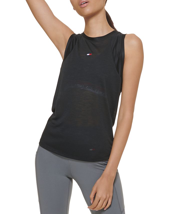 Tommy Hilfiger Women's Sport Mesh Panel Tie Back Top Black Size Medium