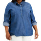 Tommy Hilfiger Women's Chambray Popover Top Blue Size 2X