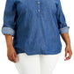 Tommy Hilfiger Women's Chambray Popover Top Blue Size 2X