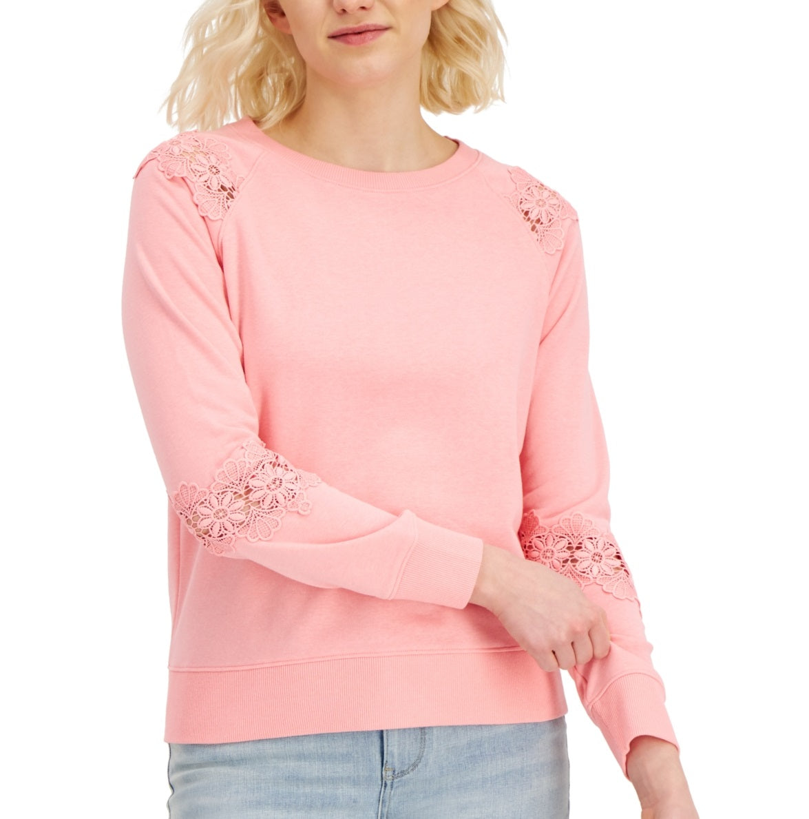 Tommy Hilfiger Women's Solid Lace TrimTop Pink Size Medium