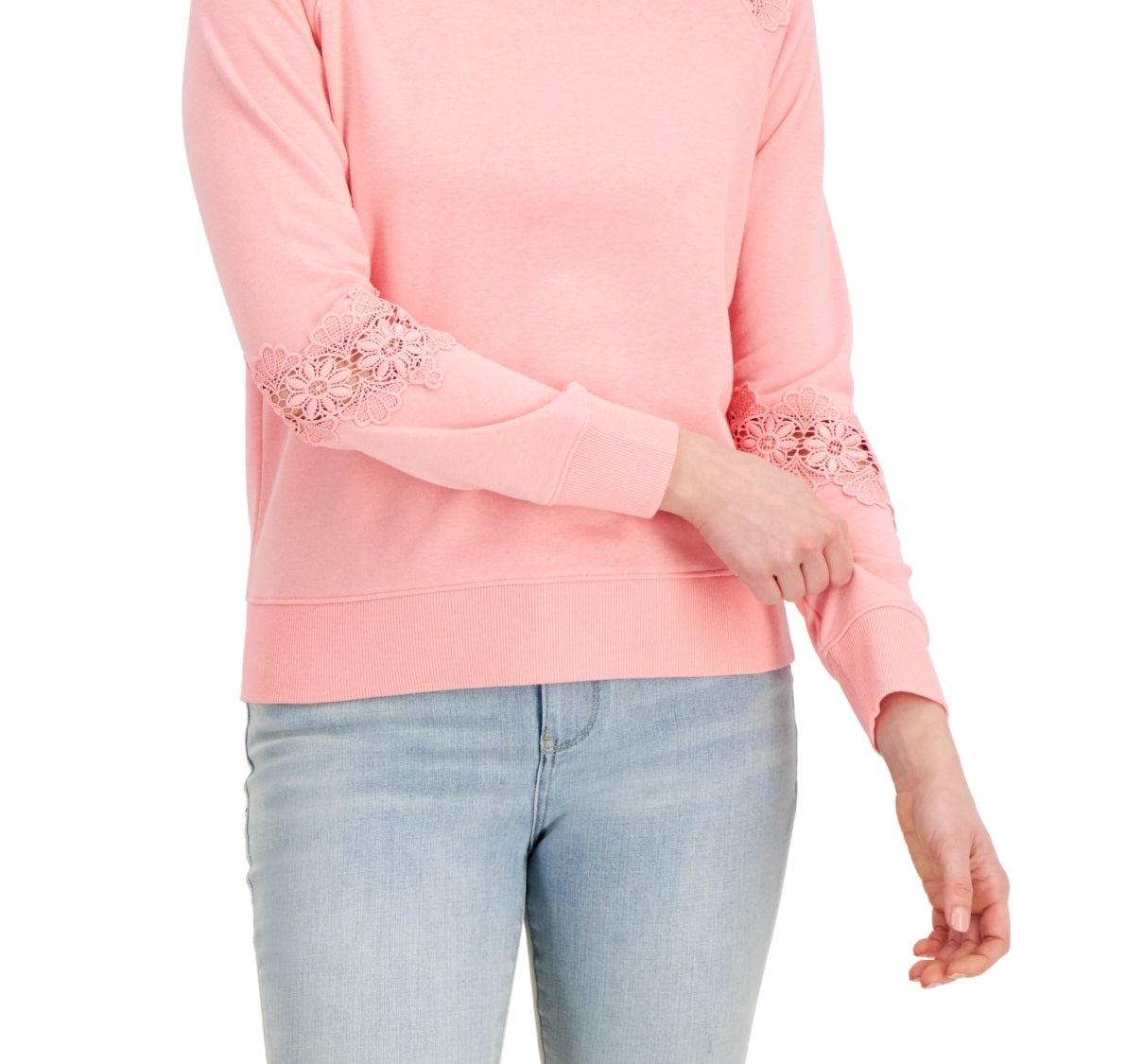 Tommy Hilfiger Women's Solid Lace TrimTop Pink Size Medium