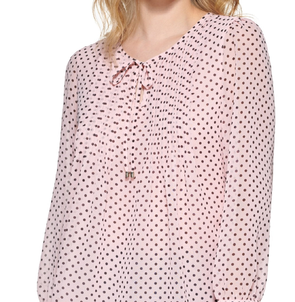 Tommy Hilfiger Women's Dot Keyhole Blouse Pink Size Medium