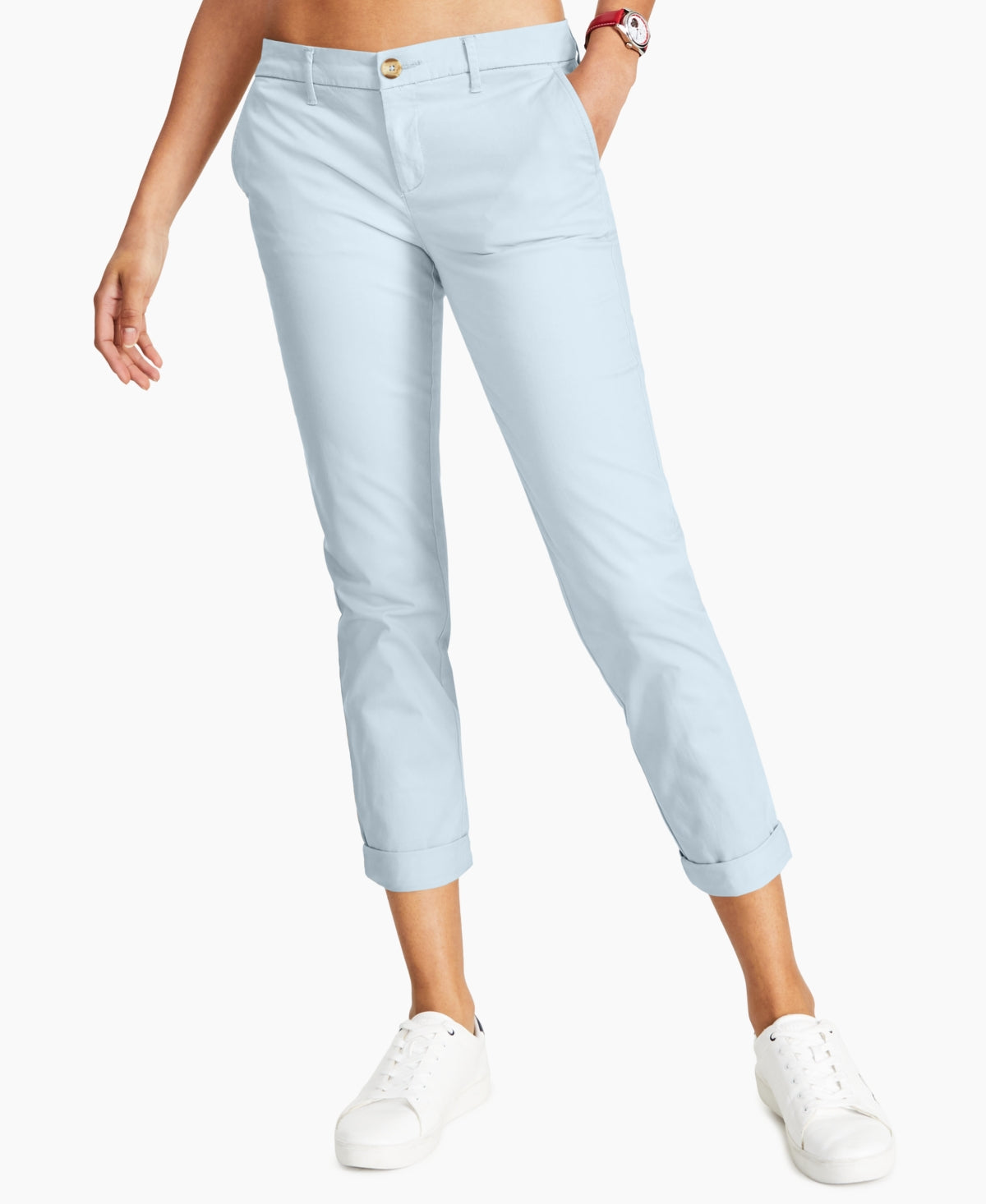 Tommy Hilfiger Women's Th Flex Cuffed Chino Straight Leg Pants Blue Size 10