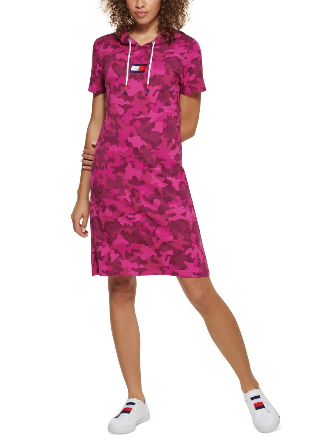 Tommy Hilfiger Women's Camo Print Hoodie Dress Pink Size X-Small