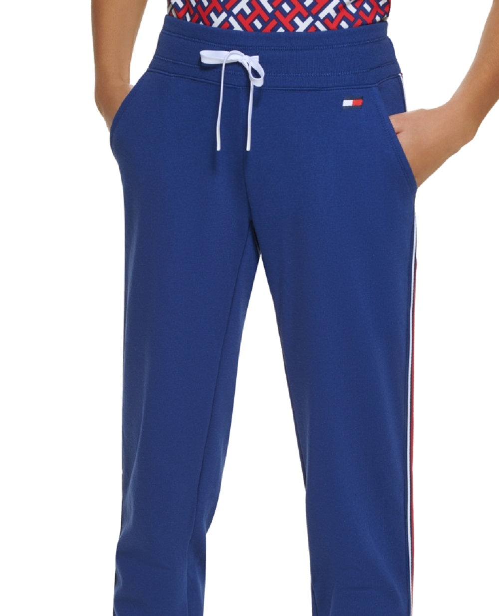 Tommy Hilfiger Women's High Rise Side Stripe Joggers Blue Size Medium