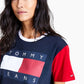 Tommy Jeans Women's Cotton Cropped Colorblocked Flag T-Shirt Blue Size X-Large