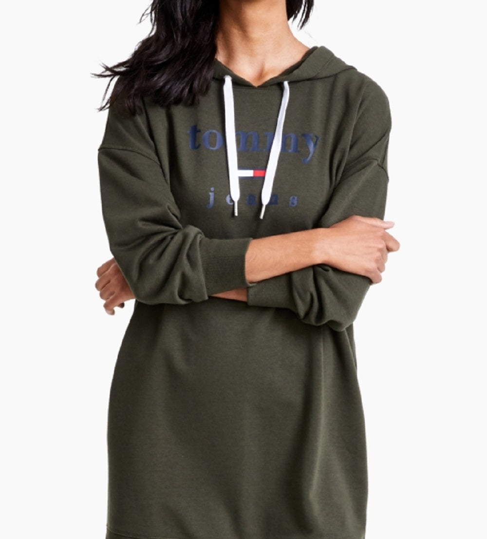 Tommy Jeans Women's Logo Hoodie Dress Green Size Medium