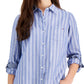 Tommy Hilfiger Women's Striped Roll Tab Shirt Blue Size XX Large