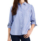 Tommy Hilfiger Women's Striped Roll Tab Shirt Blue Size XX Large