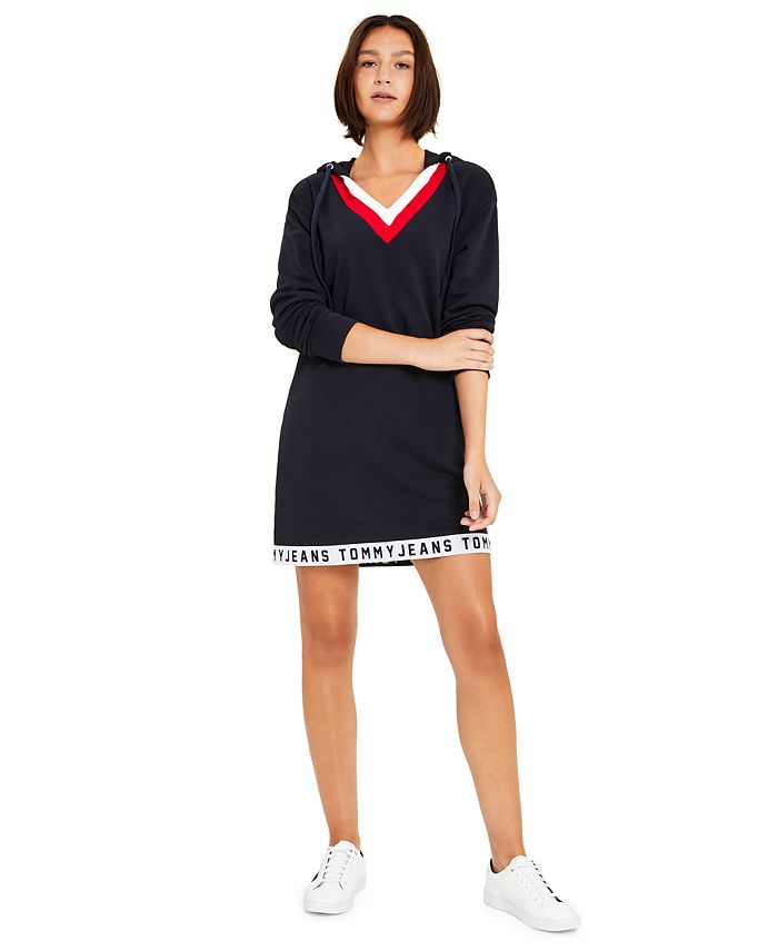 Tommy Jeans Women's Hooded Sweatshirt Dress Red Size Large
