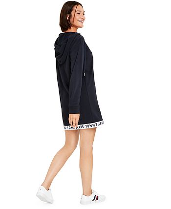 Tommy Jeans Women's Hooded Sweatshirt Dress Red Size Large