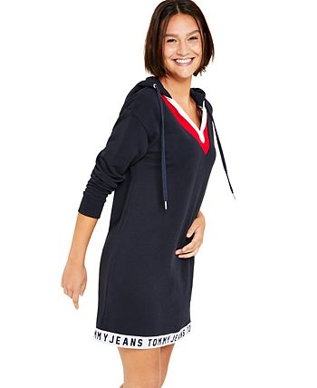 Tommy Jeans Women's Hooded Sweatshirt Dress Red Size Large