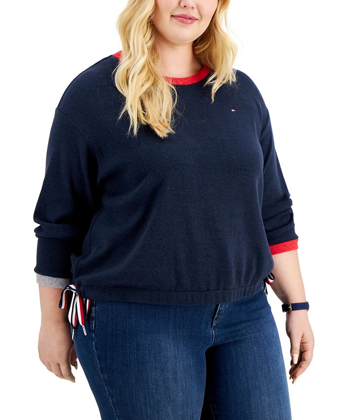 Tommy Hilfiger Women's Sweatshirt With Side Ties Blue Size 3X