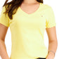 Tommy Hilfiger Women's V Neck T Shirt  Yellow Size X Large