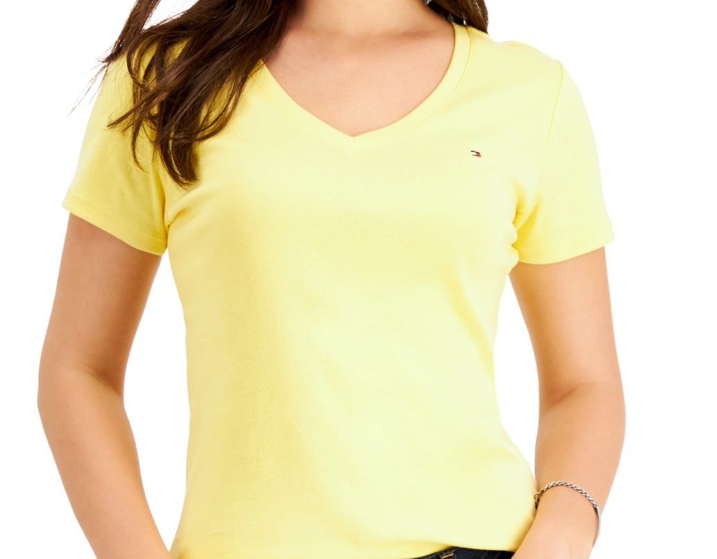 Tommy Hilfiger Women's V Neck T Shirt  Yellow Size X Large