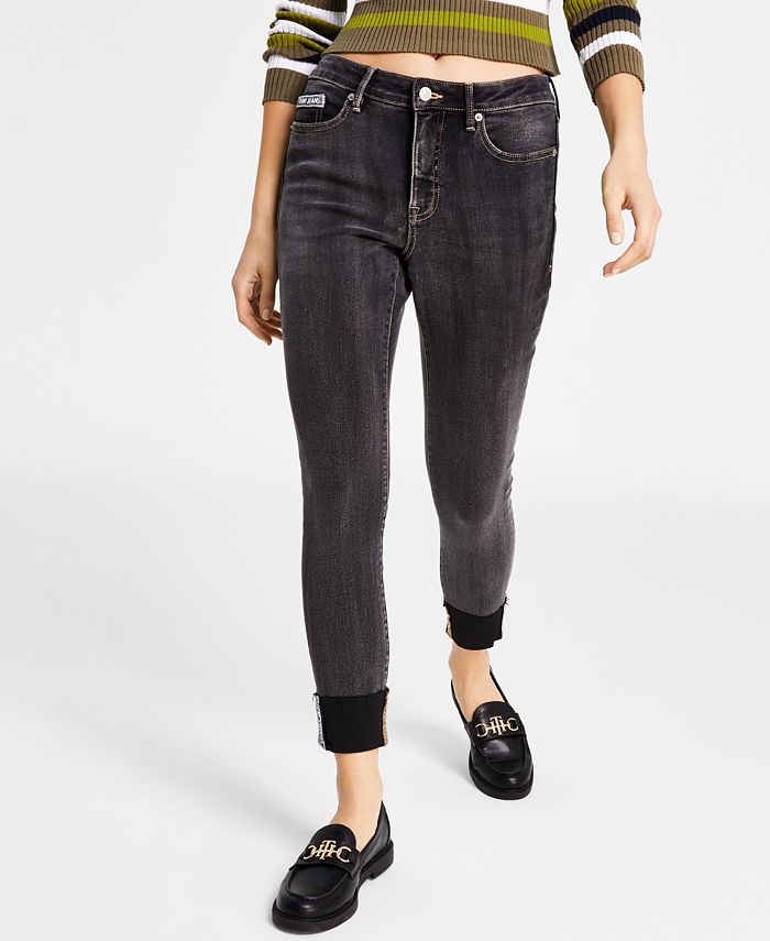 Tommy Jeans Women's Mid Rise Cuffed Skinny Jeans Gray Size Small