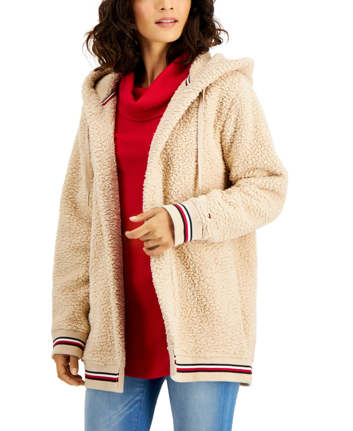 Tommy Hilfiger Women's Hooded Fleece Jacket Brown Size Medium