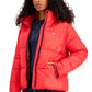 Tommy Hilfiger Women's Sport Thumbhole Cuff Puffer Jacket Red Size X-Large