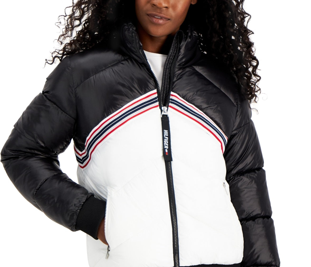 Tommy Hilfiger Women's Sport Colorblocked Puffer Jacket Black Size X-Small