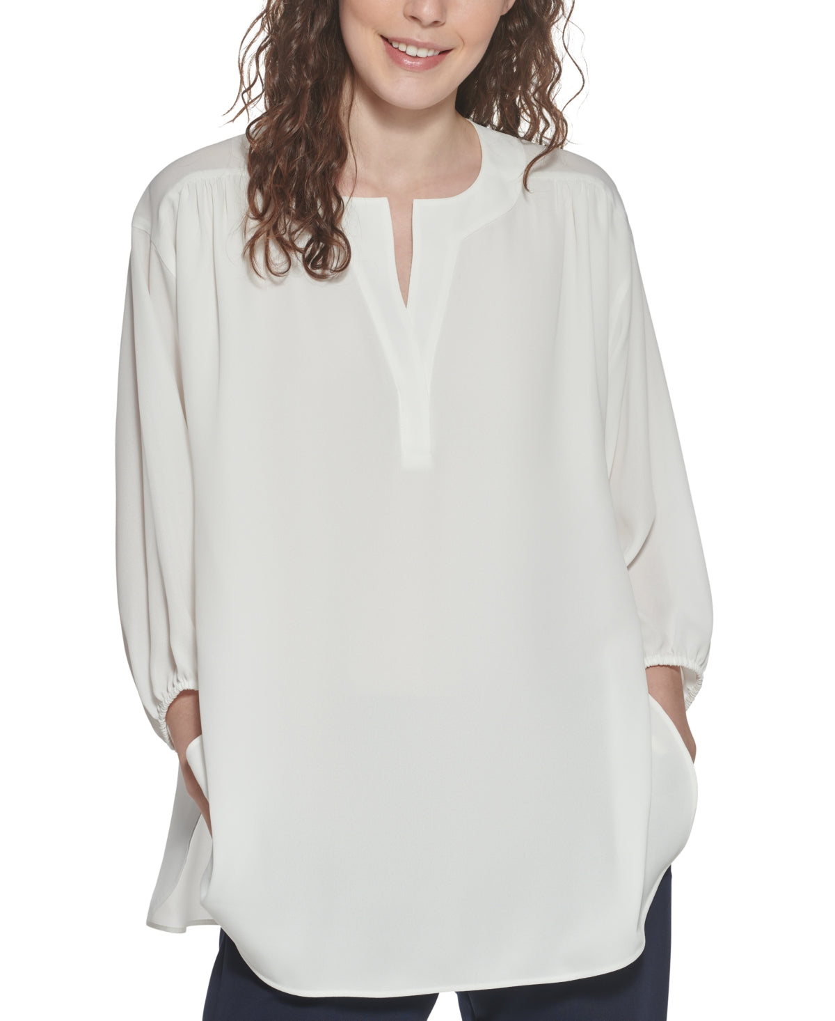 Tommy Hilfiger Women's Long Sleeve Woven Tunic White Size X-Large