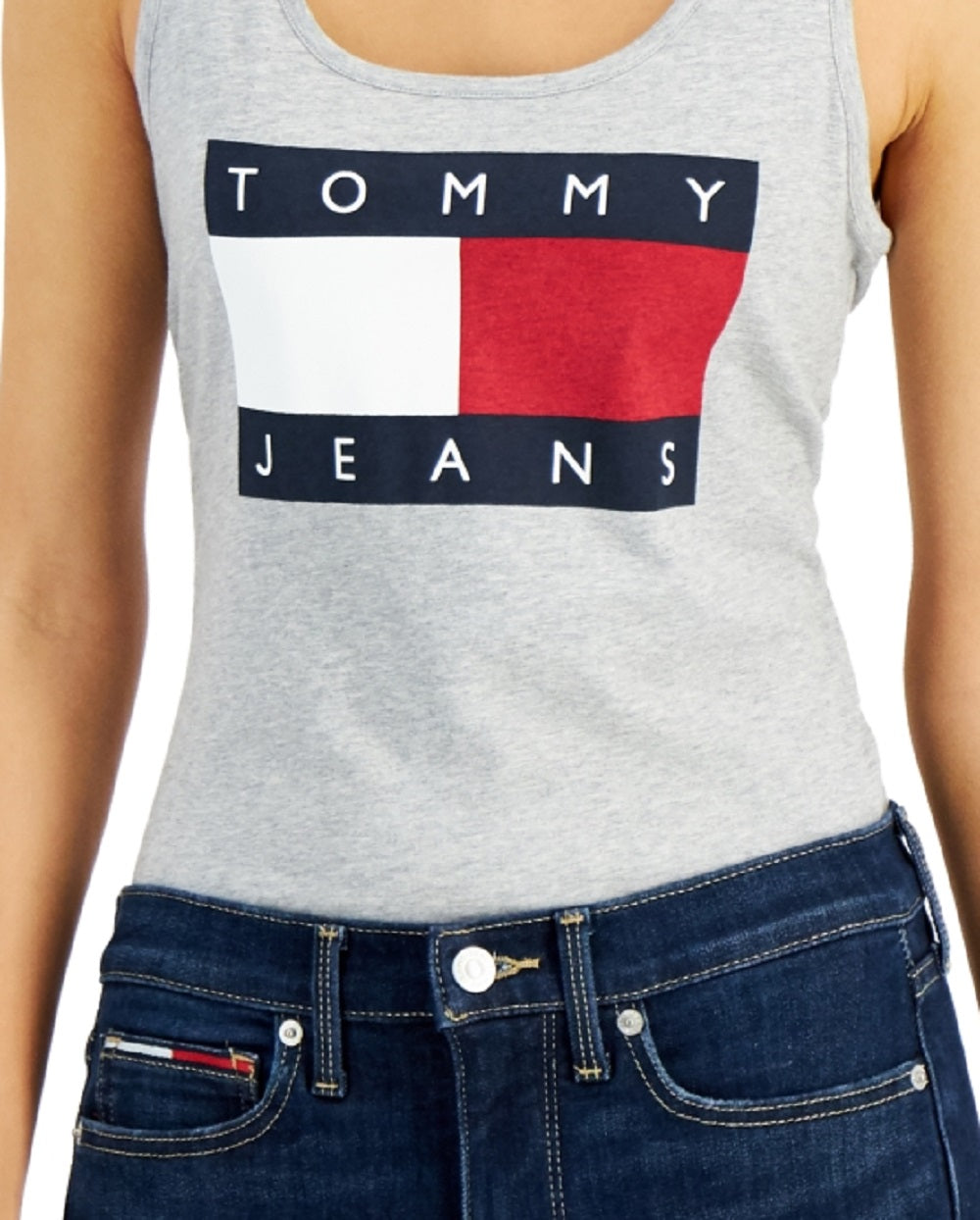 Tommy Jeans Women's Sleeveless Scoop Neck Body Suit Top Gray Size X-Large