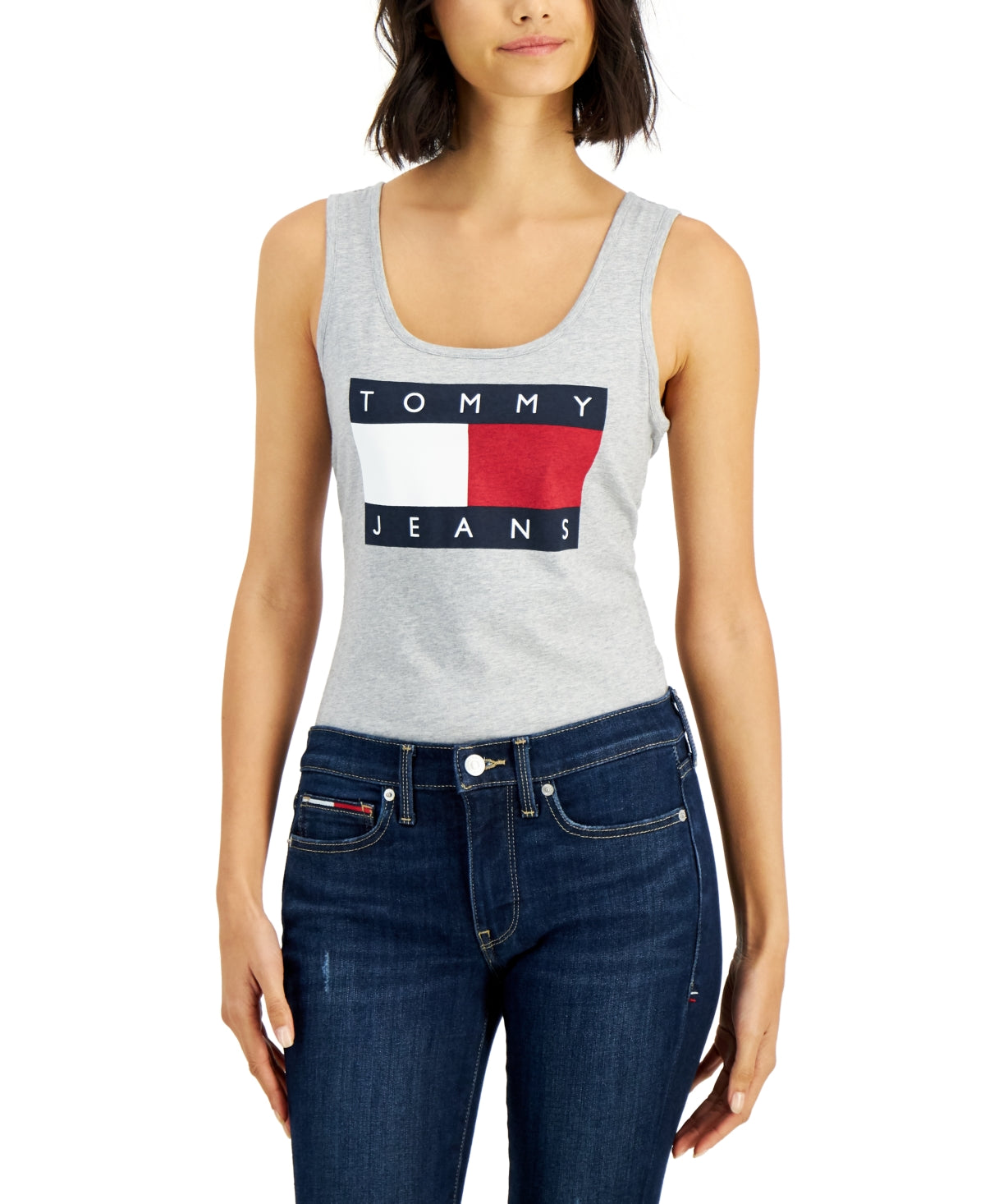 Tommy Jeans Women's Sleeveless Scoop Neck Body Suit Top Gray Size X-Large