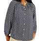Tommy Hilfiger Women's Floral Bishop Sleeve Button Down Top Blue Size Small