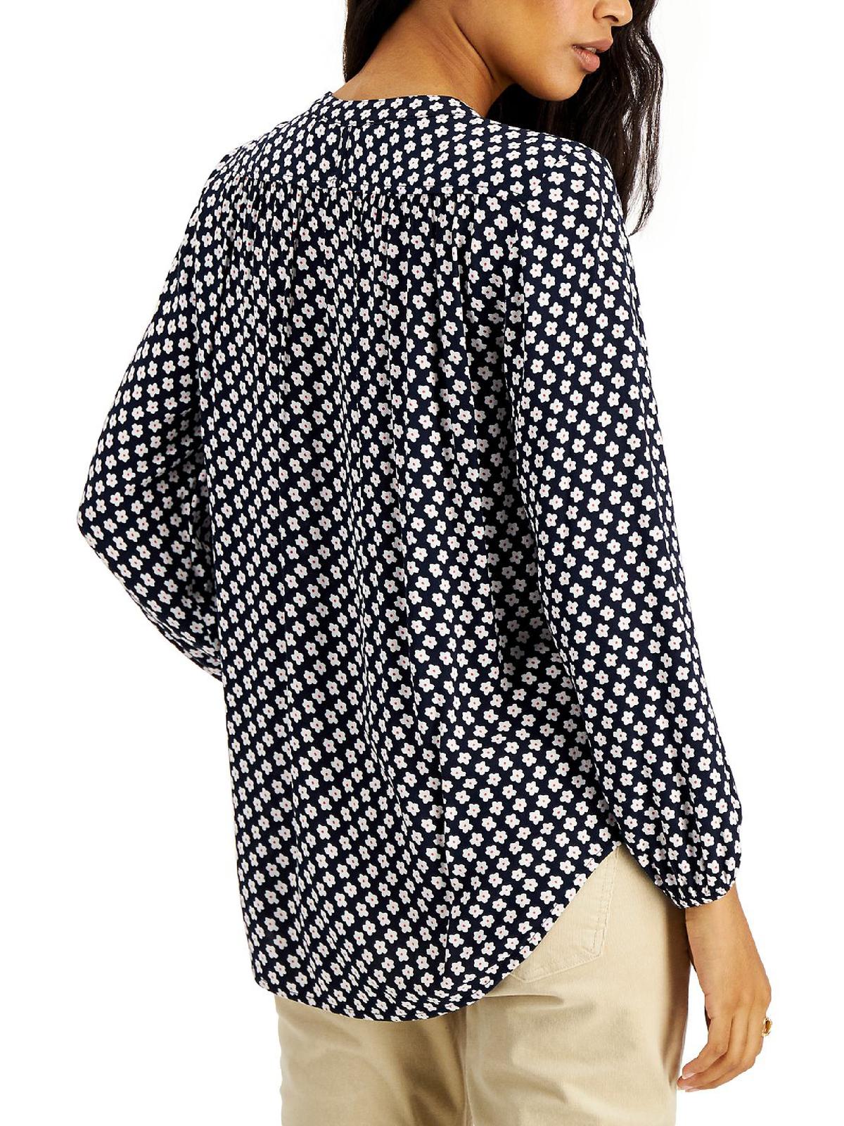Tommy Hilfiger Women's Floral Bishop Sleeve Button Down Top Blue Size Small