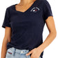 Tommy Jeans Women's Cotton V Neck Logo T-Shirt Blue Size X-Large