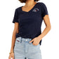 Tommy Jeans Women's Cotton V Neck Logo T-Shirt Blue Size X-Large