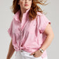 Tommy Hilfiger Women's Stretch Pocketed Cuffed Gingham Short Sleeve Point Collar Button Up Top Pink Size 3X