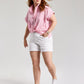 Tommy Hilfiger Women's Stretch Pocketed Cuffed Gingham Short Sleeve Point Collar Button Up Top Pink Size 3X