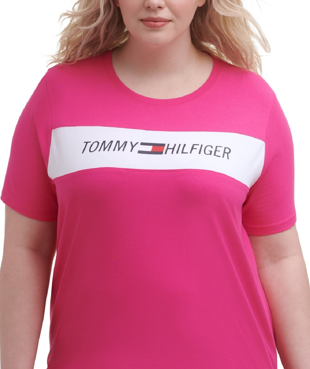 Tommy Hilfiger Women's Sport Plus Logo Graphic T-Shirt Pink Size 3X