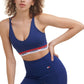 Tommy Hilfiger Women's Strappy Logo Band Low Impact Sports Bra Blue Size Small