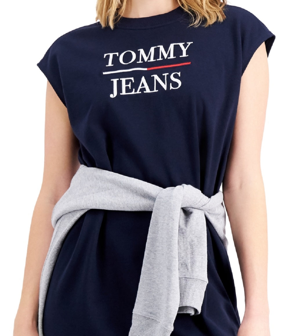 Tommy Jeans Women's Cap Sleeve Crew Neck Short Sweater Dress Blue Size X-Large