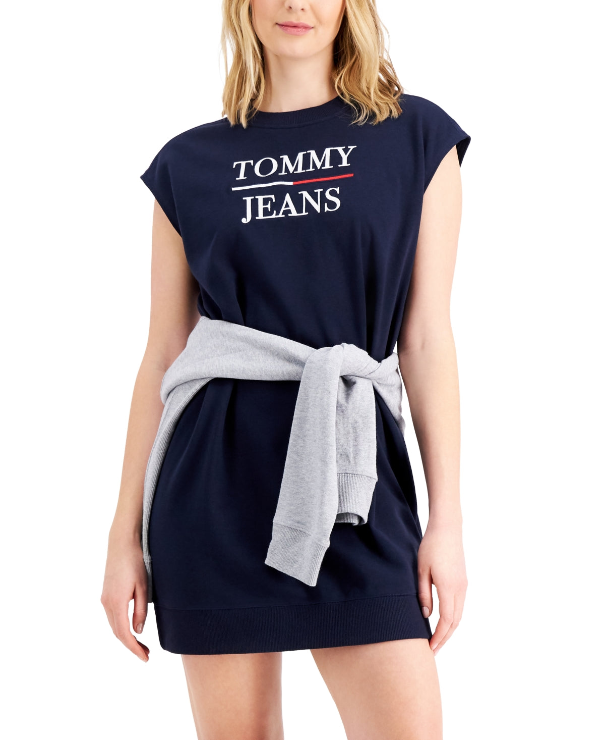 Tommy Jeans Women's Cap Sleeve Crew Neck Short Sweater Dress Blue Size X-Large