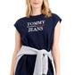 Tommy Jeans Women's Logo Cap Sleeve Sweatshirt Dress Blue Size Large