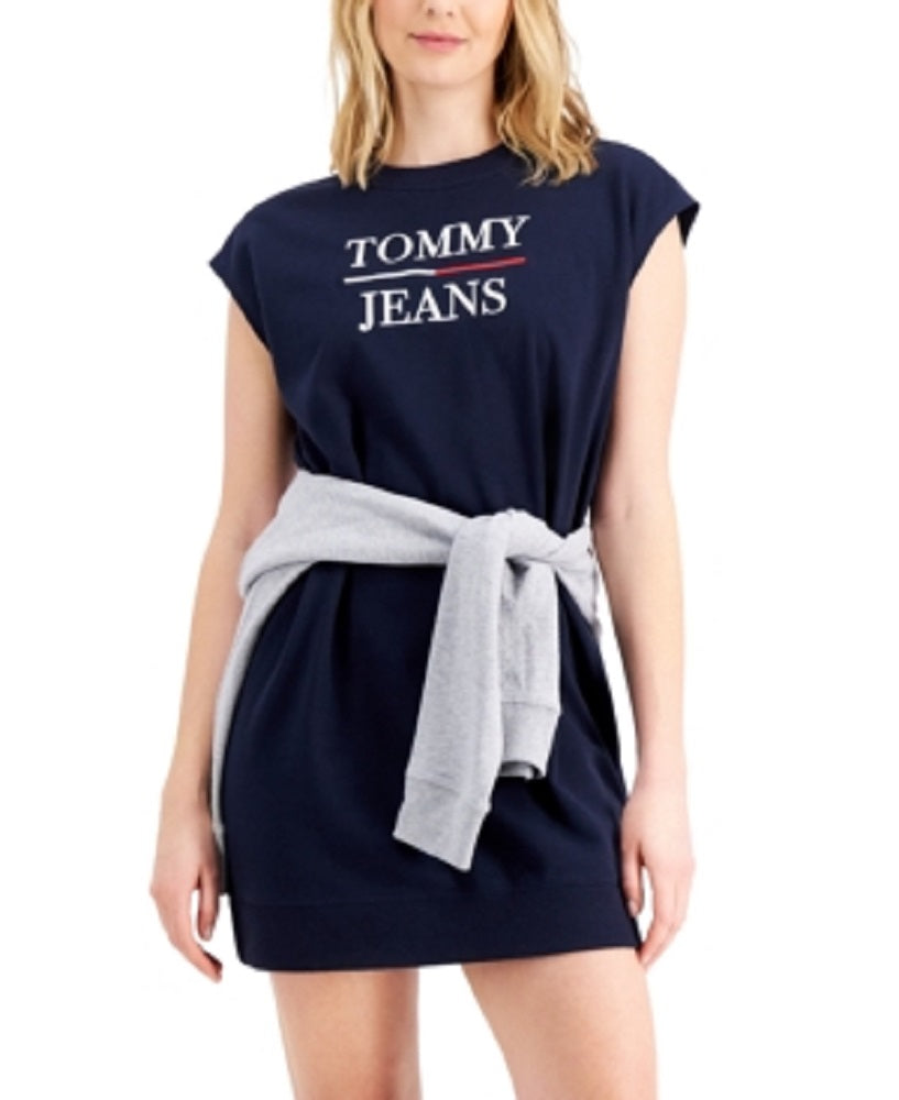 Tommy Jeans Women's Logo Cap Sleeve Sweatshirt Dress Blue Size Large