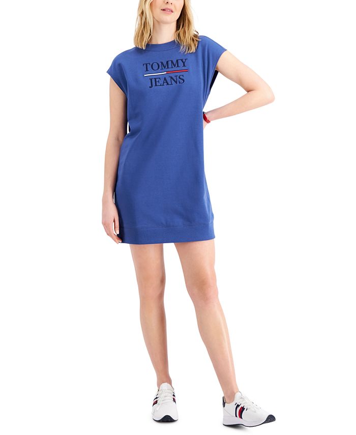 Tommy Jeans Women's Cap Sleeve Logo Dress Blue Size X-Large