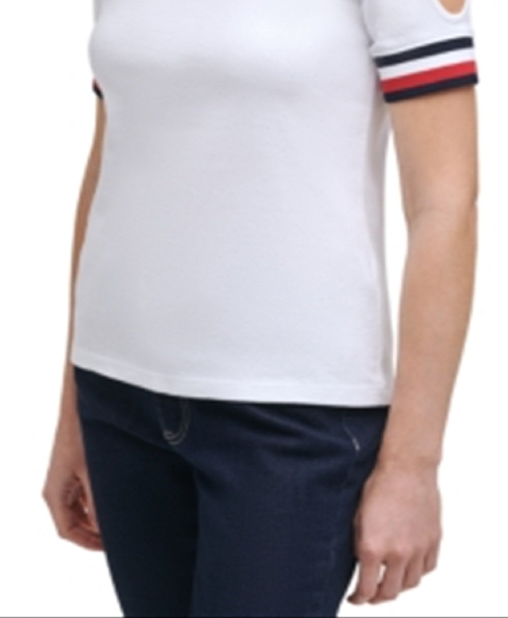Tommy Hilfiger Women's Cold Shoulder Scoop Neck Top White Size Small