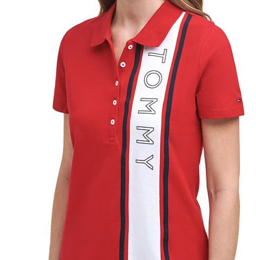 Tommy Hilfiger Women's Logo Polo Top Red Size Large