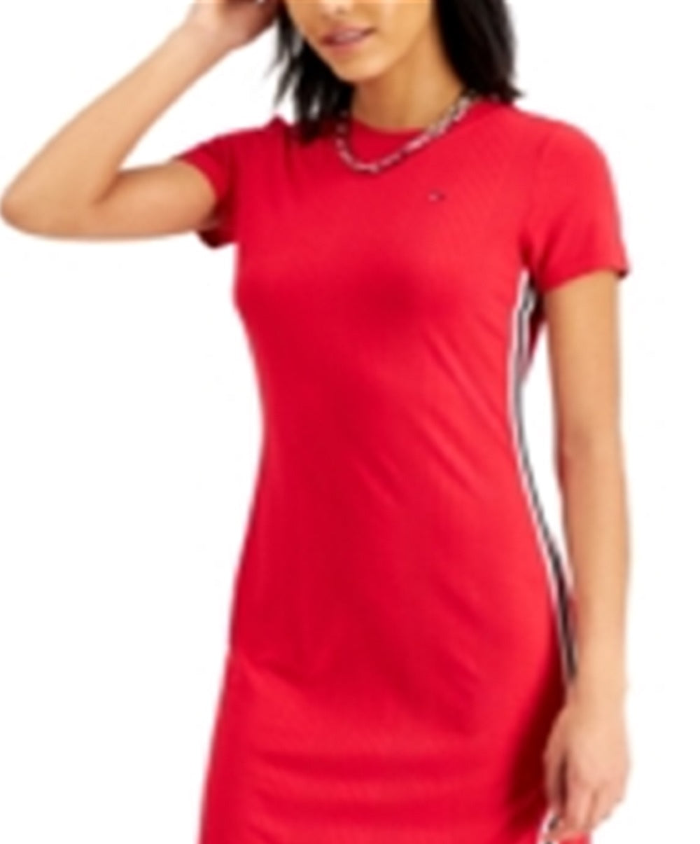 Tommy Jeans Women's Striped Long T-Shirt Dress Red Size X-Small
