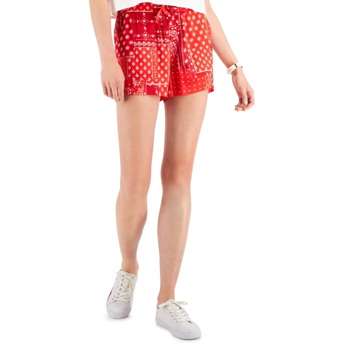 Tommy Jeans Women's Bandana Woven Paisley Dress Shorts Red Size Large