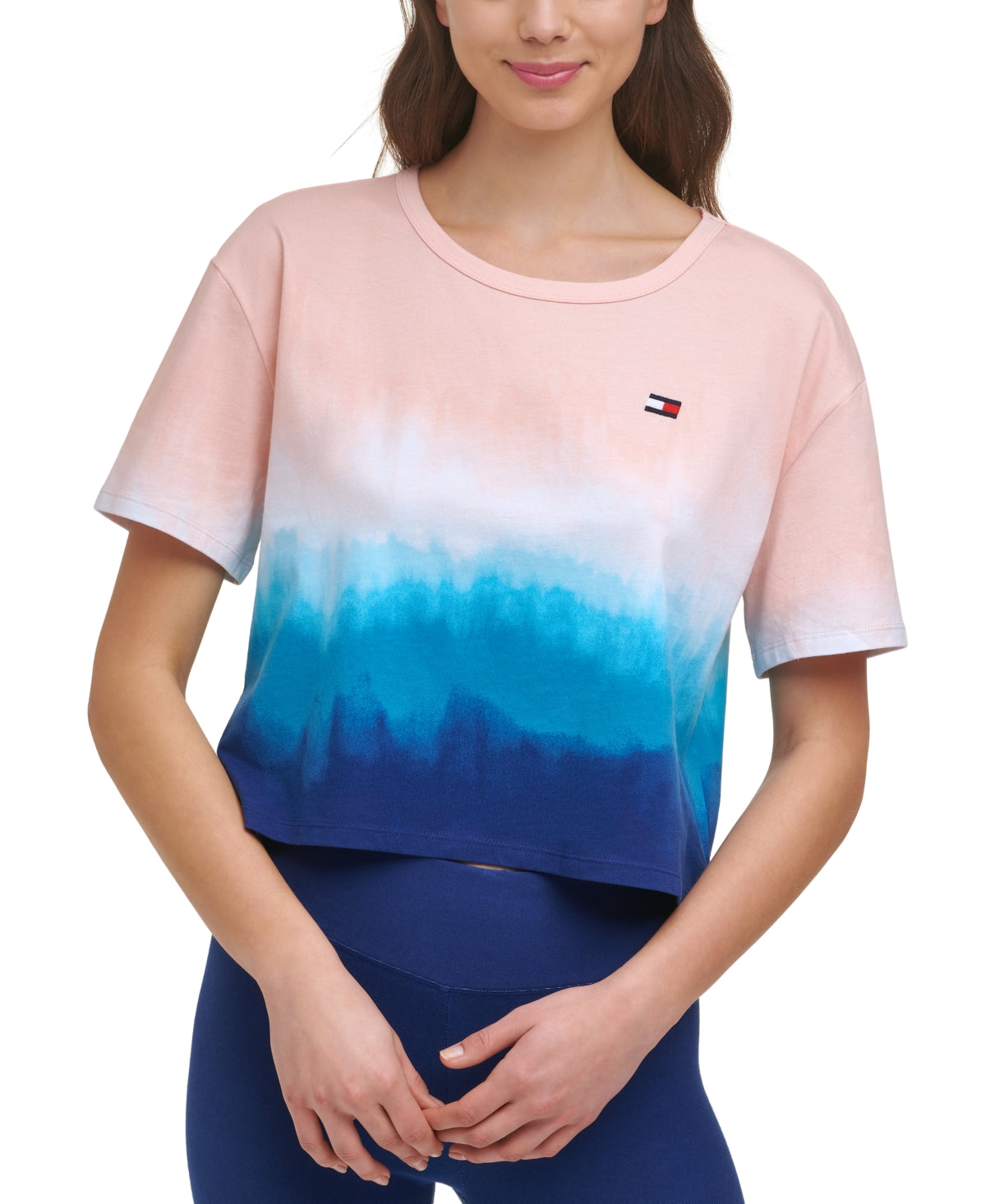 Tommy Hilfiger Women's Stretch Scoop Neck Active Wear T-Shirt Blue Size Medium