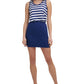 Tommy Hilfiger Women's Stretch Striped Sleeveless Scoop Neck Mini Sheath Dress Blue Size Medium