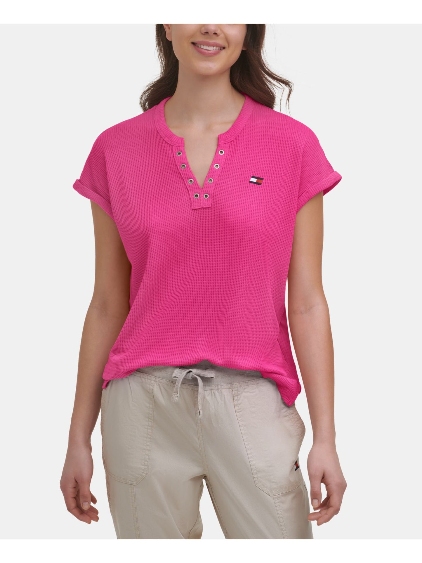 Tommy Hilfiger Women's Split T-Shirt Pink Size Small