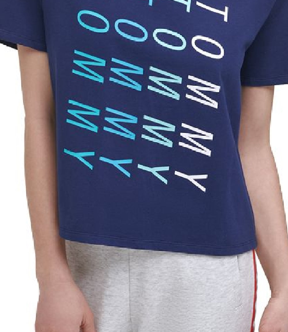 Tommy Hilfiger Women's Logo Graphic Short Sleeve Crew Neck Crop Top Blue Size XX-Large