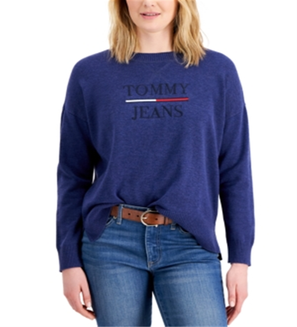 Tommy Jeans Women's Logo Crewneck Sweater Blue Size Medium