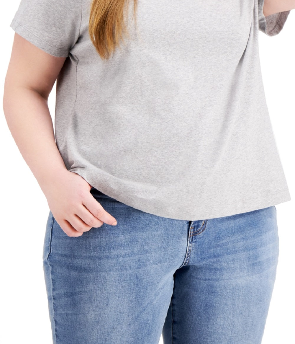 Tommy Hilfiger Women's Heart Flag Patchwork Heathered T-Shirt Gray Size 3X