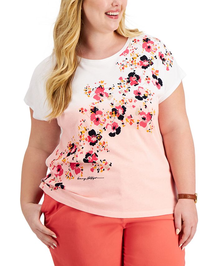 Tommy Hilfiger Women's Clover Print T-Shirt Pink Size 3X